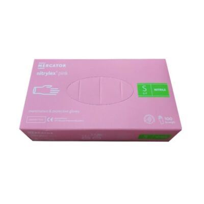 Gumikesztyű egyszer használatos nitril púdermentes pink S 7